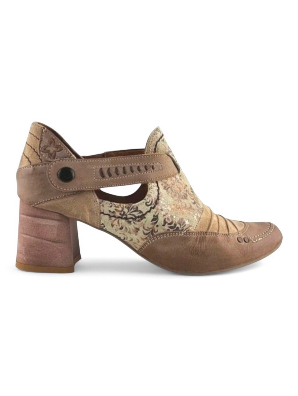 Maciejka Women's Brown Floral Leather Block Heel Booties 37